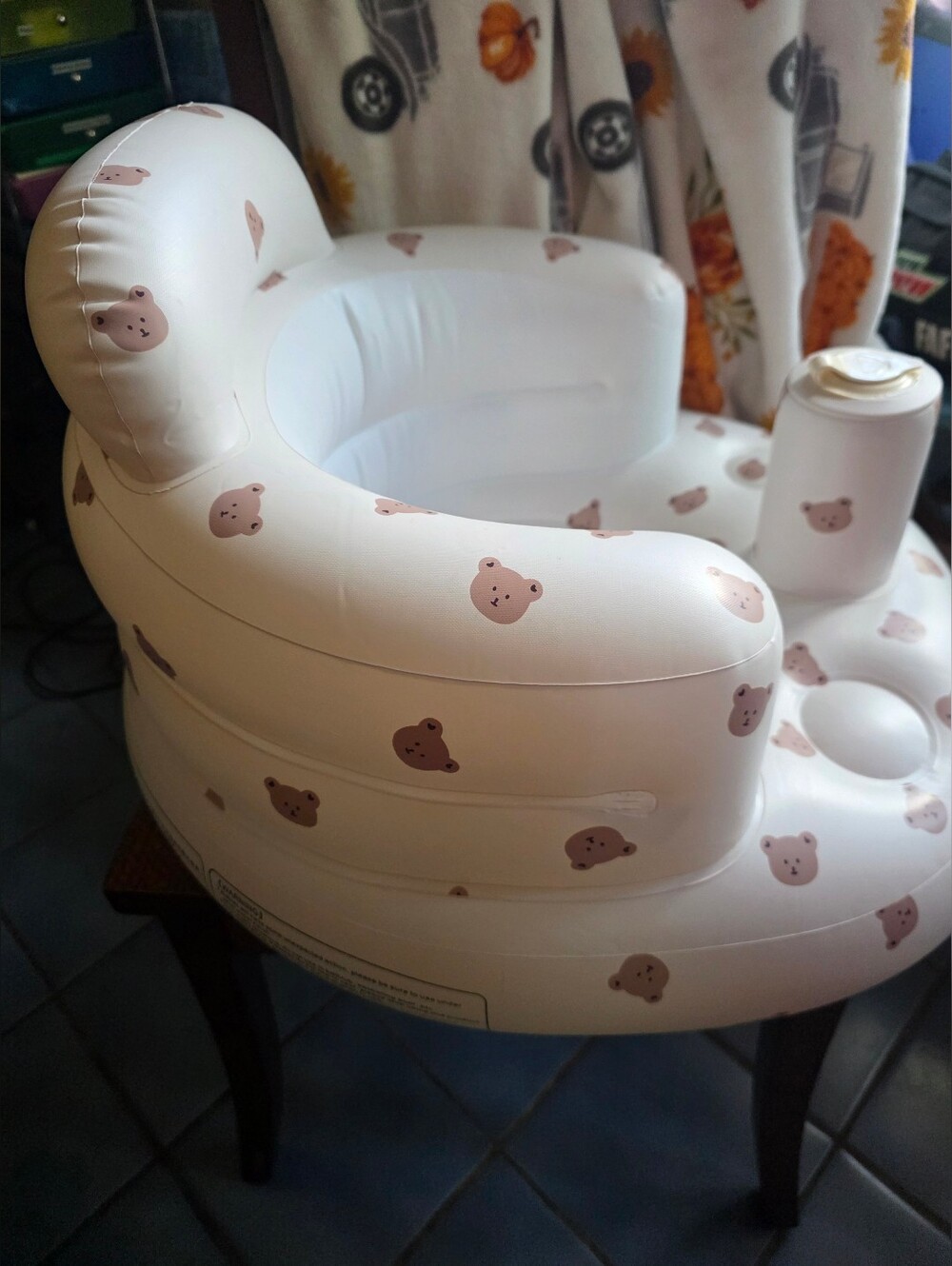 Inflatable Baby Seat with Bear Print - Cream/Tan
